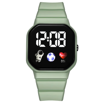 Kids LED digital sports watch with football design, silicone strap, suitable for boys and girls by R.E.D. Shopping.