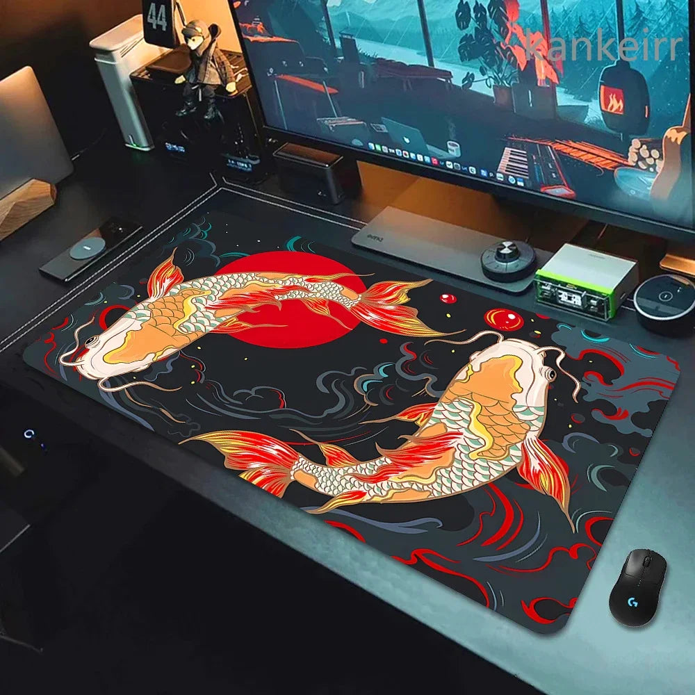 Koi Fish Taichi XXL Gaming Deskmat 90x40 – Natural Rubber, Anti-Slip, Smooth Surface