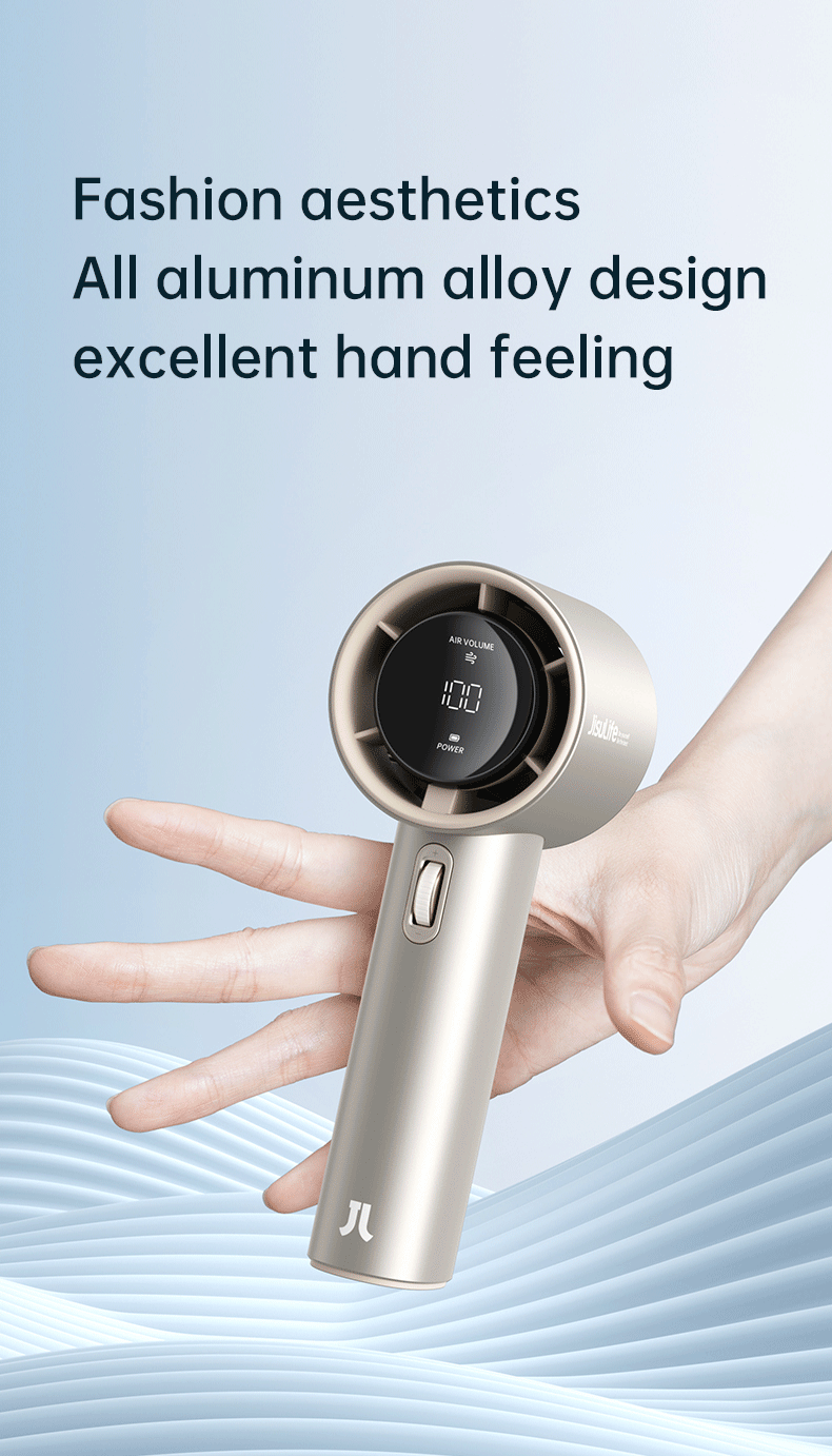 JISULIFE Mini Portable Hand Fan – 100 Wind Speeds, LED Display, 3600/5000mAh, Brushless Motor