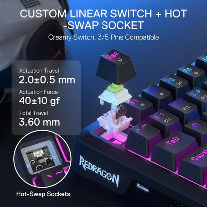 Redragon K724 PRO Wireless Gasket Mechanical Keyboard – 81-Key, TFT Display, Knob Control