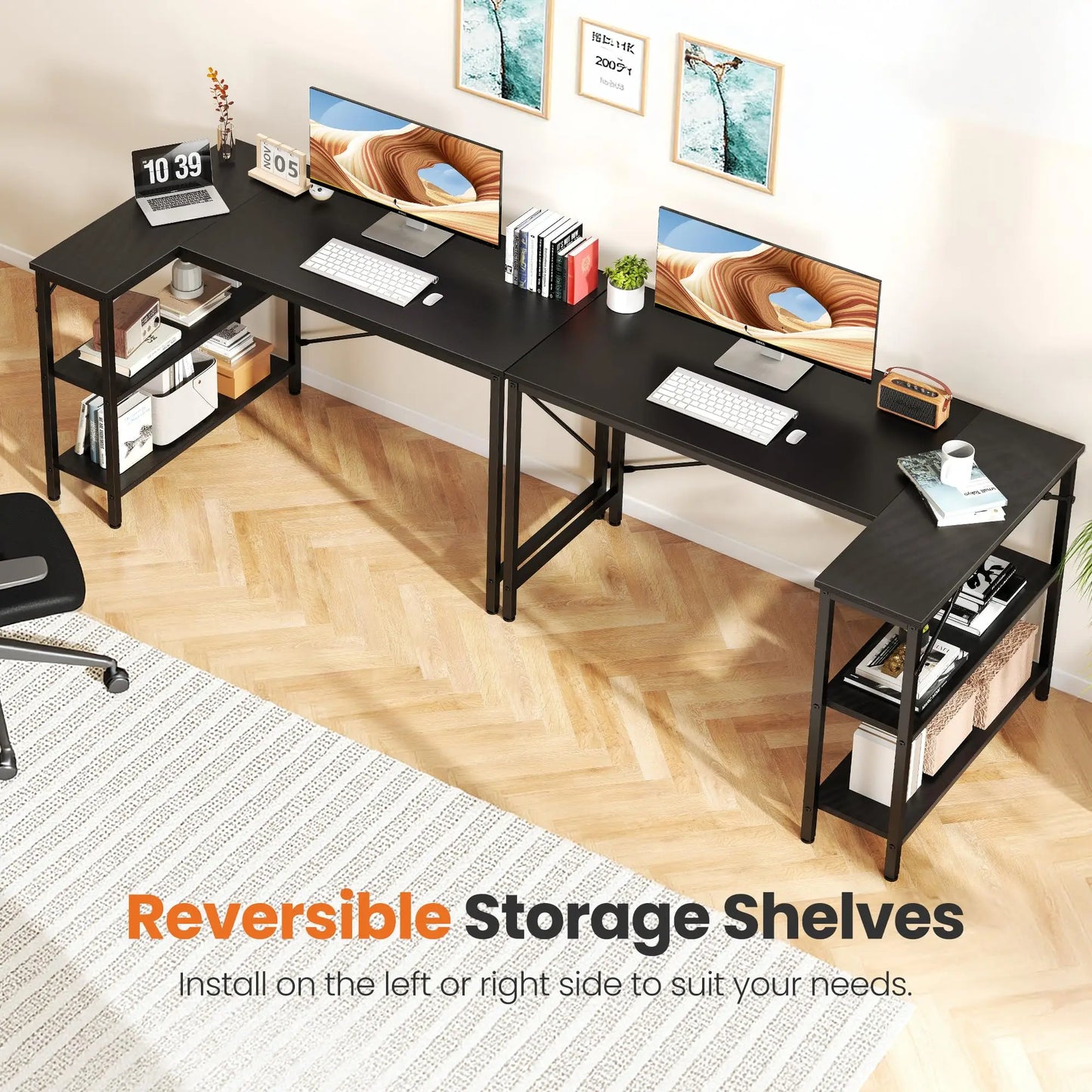 JHK 47" L-Shaped Corner Desk – Gaming & Home Office PC Table with Storage Shelves