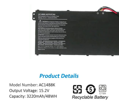 SKOWER AC14B8K Replacement Battery – Acer Nitro 5, Aspire, ES1, V3 Series