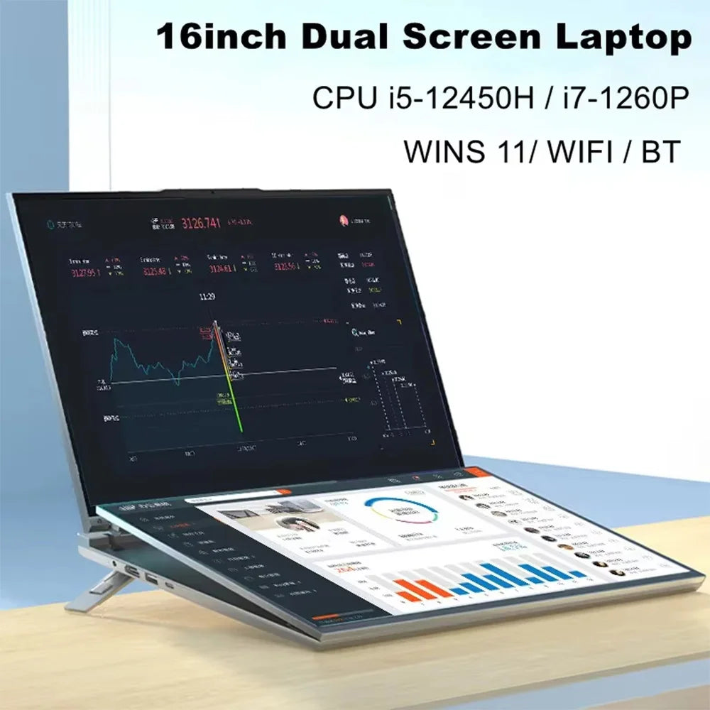 GLF-S1 Dual Screen Laptop 16"+16" — Intel i5-12450H, DDR4, Up to 2TB M.2 SSD, Windows 11
