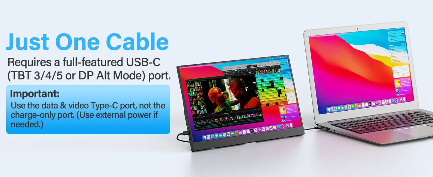 Amoudo 15.6" Portable Monitor – 1080P IPS, USB-C, Mini HDMI, VESA, Penhole Stand
