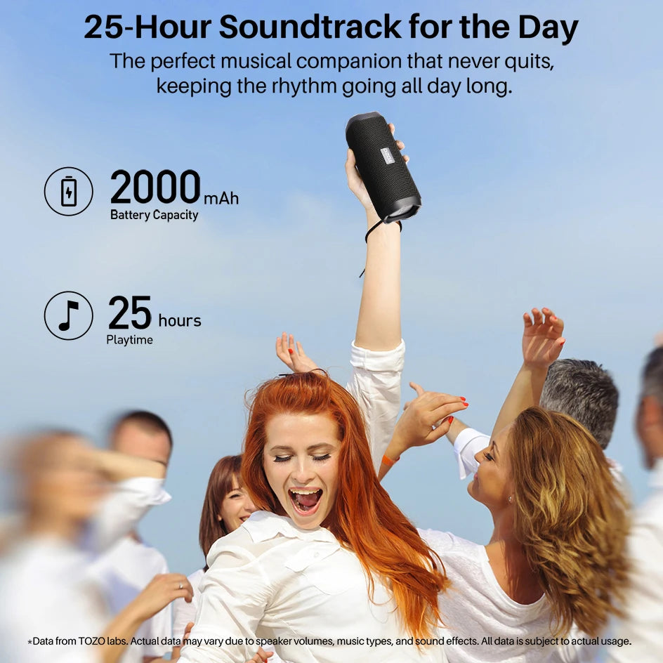 TOZO PA2 Portable Bluetooth Speaker – Deep Bass, 25H Playtime, Custom EQ App