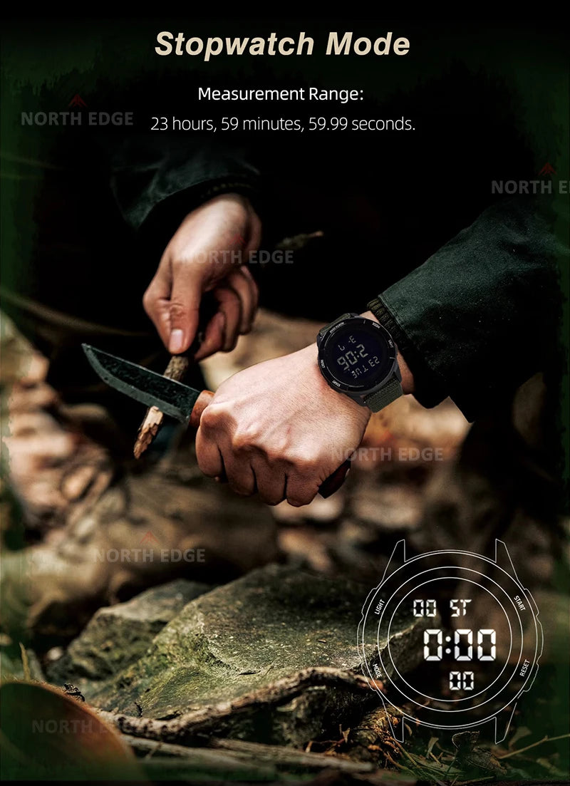NORTH EDGE TERRAX Men's Digital Sport Watch – 50M Waterproof, Stopwatch, Countdown, Outdoor