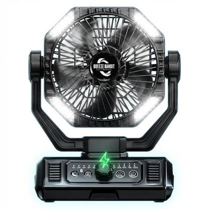 coldSky Portable Camping Fan | Rechargeable, 3 Speeds, LED Light, Hanging Hook