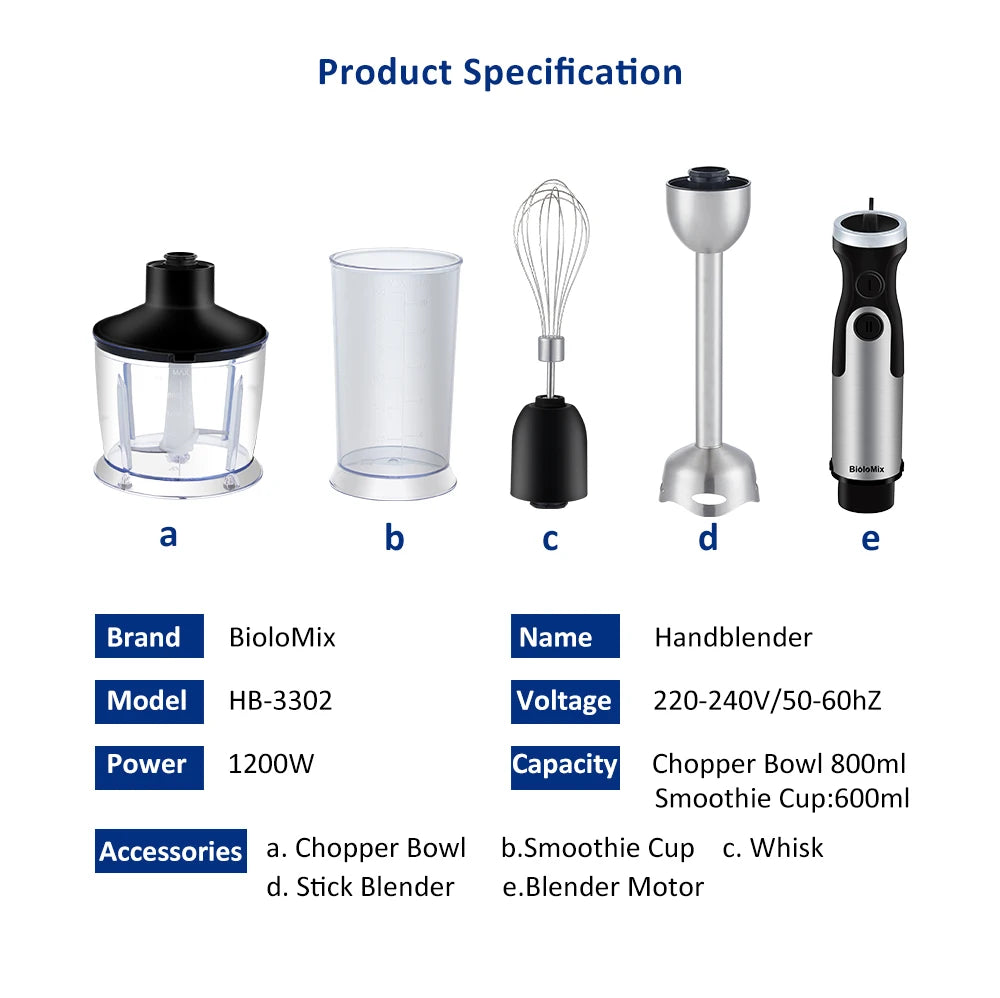 BioloMix 5-in-1 Blender TB-1800 | 1800W | Smoothie, Soup & More | EU 220V