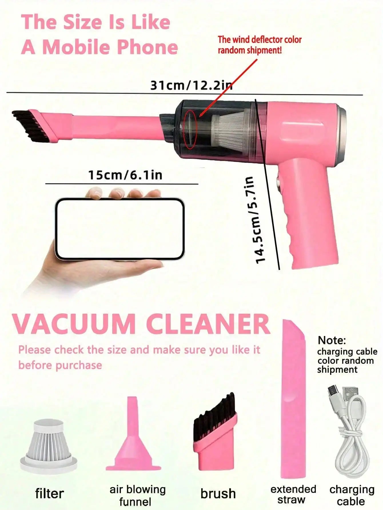 Cordless Handheld Vacuum Cleaner | Rechargeable, Multiple Nozzles for Car, Home, Pet Hair & Keyboard