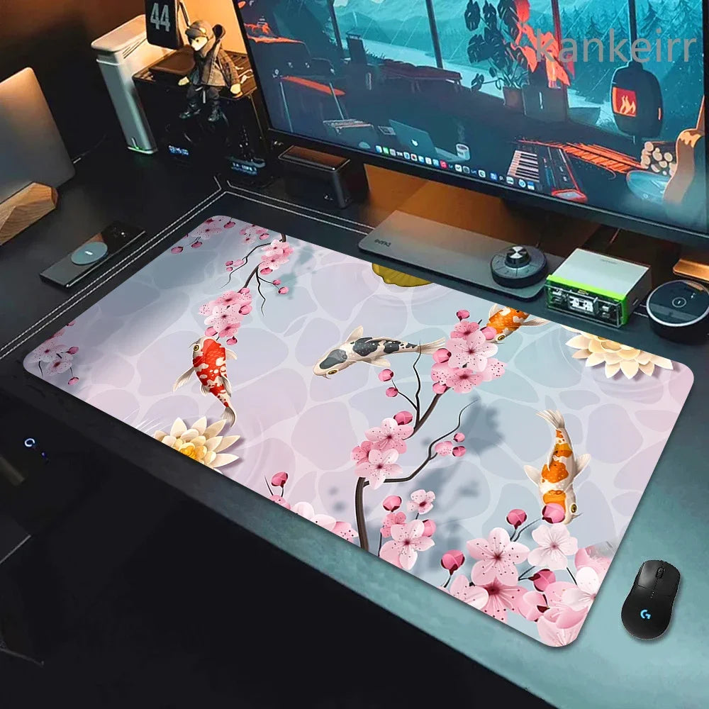 Koi Fish Taichi XXL Gaming Deskmat 90x40 – Natural Rubber, Anti-Slip, Smooth Surface