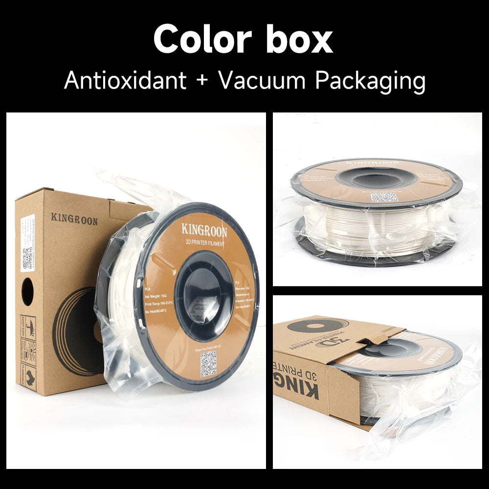 KINGROON 3D Printer Filament Bundle – 5KG, 1.75mm PLA / PETG / TPU / ABS, 5 Rolls, Black / White / Gray