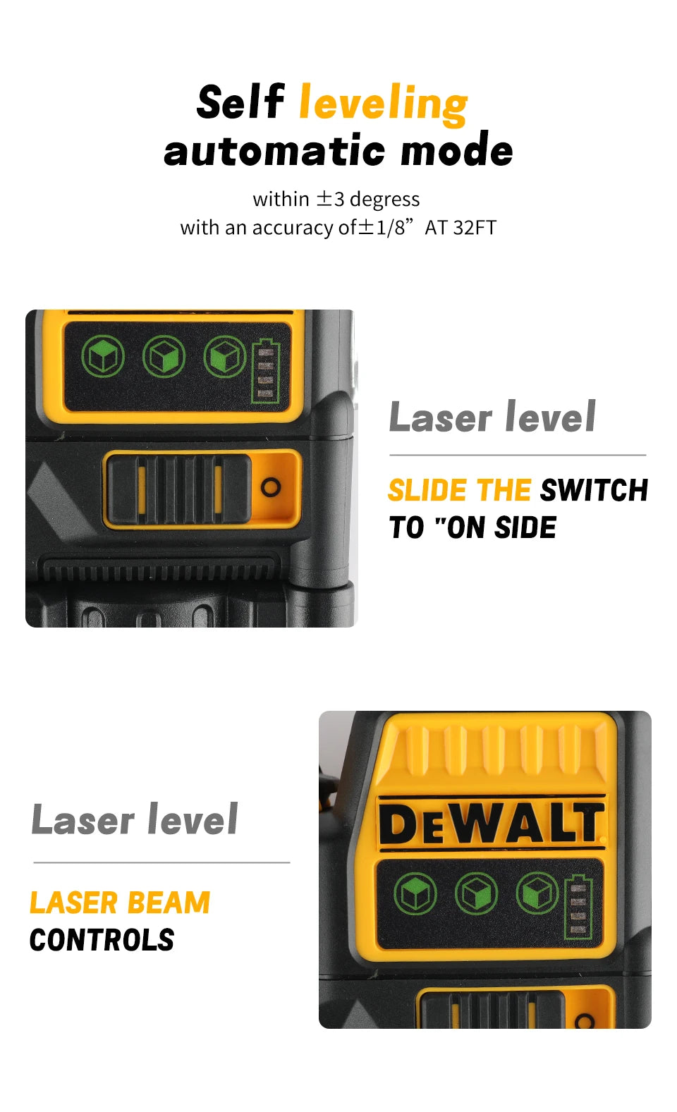 DW089LG 12V Green Laser Level – 3-Sided 360° Vertical & Horizontal 12 Lines
