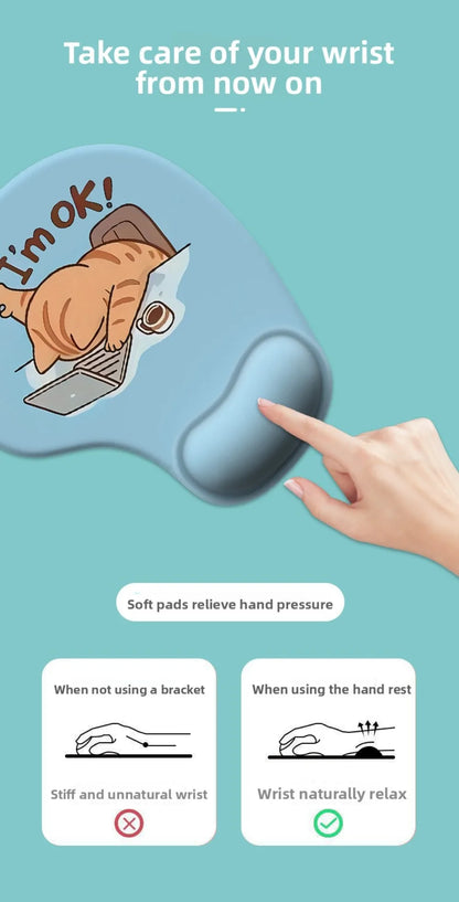 Cartoon Animal Mouse Pad with Wrist Rest – Non-Slip Silicone, Ergonomic, Cute Design