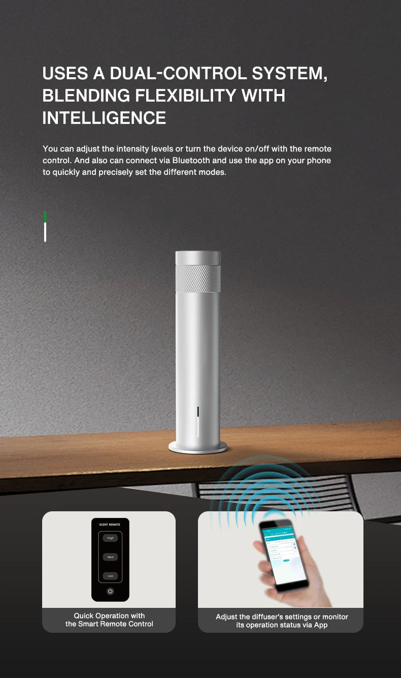 NAMSTE Smart Aroma Diffuser 120ml – 200m³ Coverage, Waterless, CE | Silver/Black EU Plug