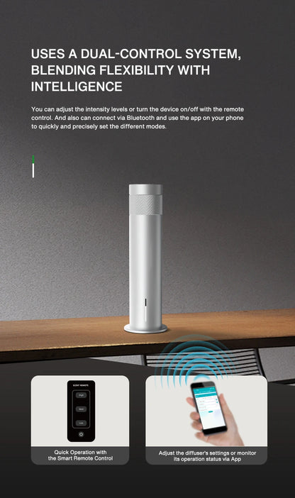 NAMSTE Smart Aroma Diffuser 120ml – 200m³ Coverage, Waterless, CE | Silver/Black EU Plug