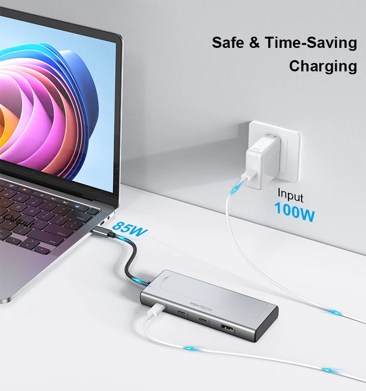 RSHTECH RSH-D05P 5-in-1 USB-C Hub with M.2 NVMe/SATA SSD Enclosure – 10Gbps, 100W PD