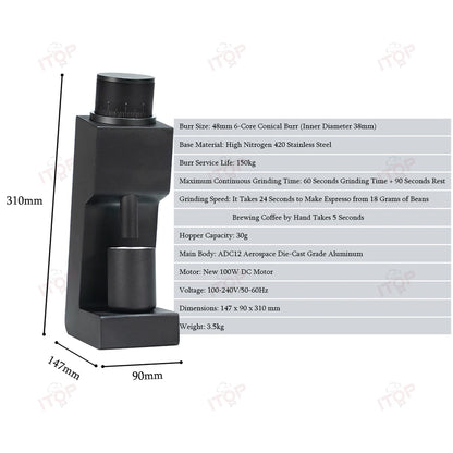 ITOP Electric Coffee Grinder | 64mm Flat Burr | 40 Settings | EU 220V