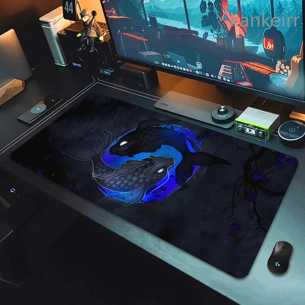 Koi Fish Taichi XXL Gaming Deskmat 90x40 – Natural Rubber, Anti-Slip, Smooth Surface