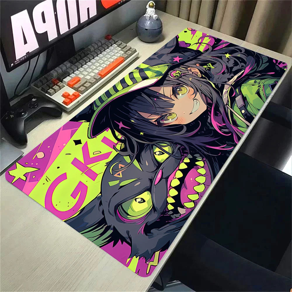 Kawaii Girls & Cat Graffiti Deskmat 900x400 – Anime Gaming Mouse Pad, Waterproof, Non-Slip