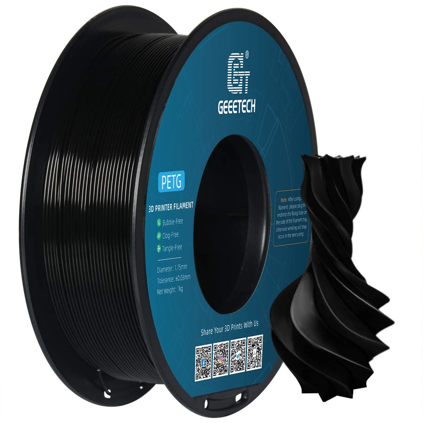 GEEETECH PETG 3D Printer Filament – 1.75mm, 1KG, Vacuum Packaging, Tangle-Free