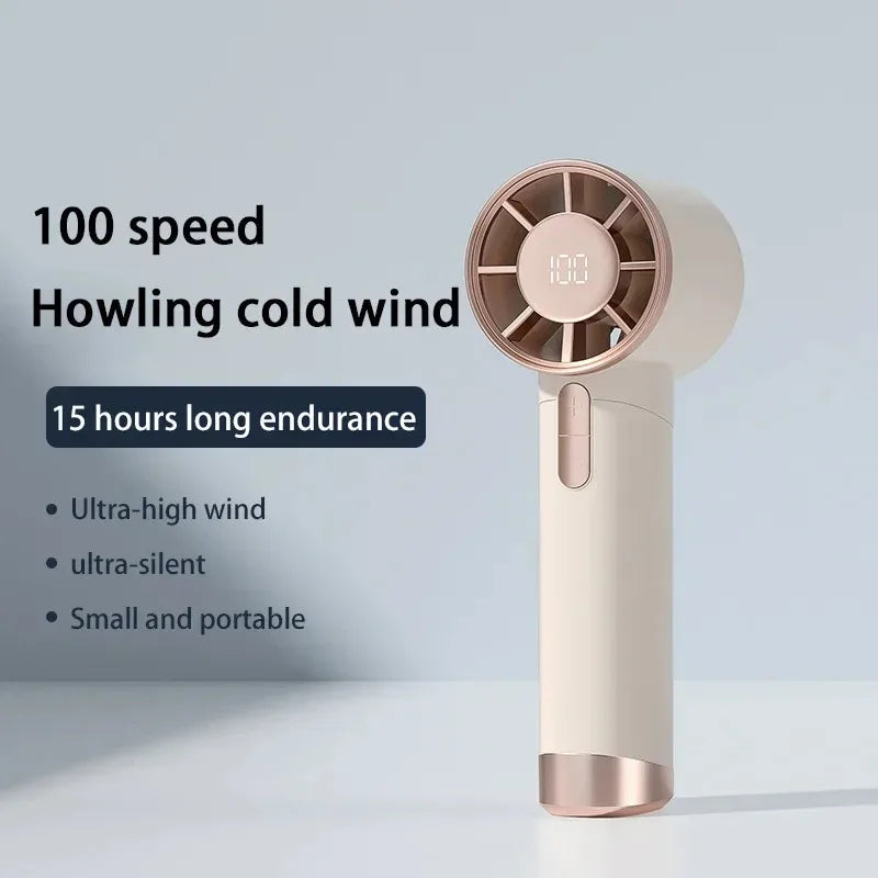Portable R.E.D. Shopping electric handheld fan with aluminum alloy body, digital display, high speed, rechargeable, large wind power.