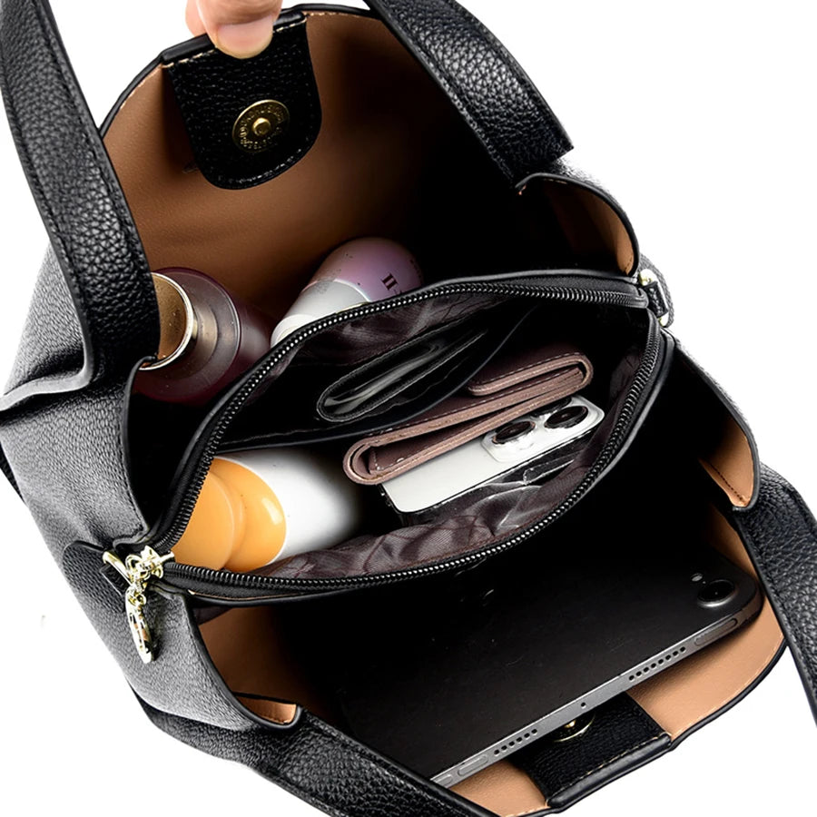 Soft PU Leather Tote Bag - Large Capacity Women's Shoulder Handbag