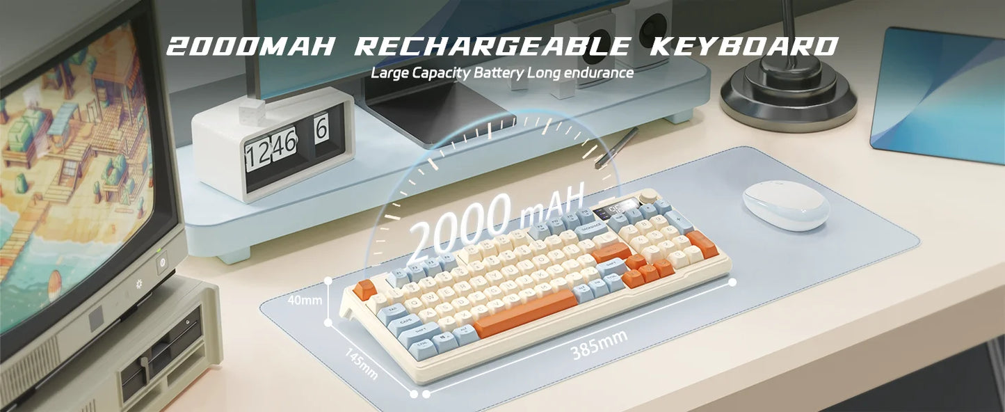 ZIYOU LANG Wireless Gaming Keyboard – Display Screen, Knob, BT/2.4GHz, Quiet Membrane, 3000mAh