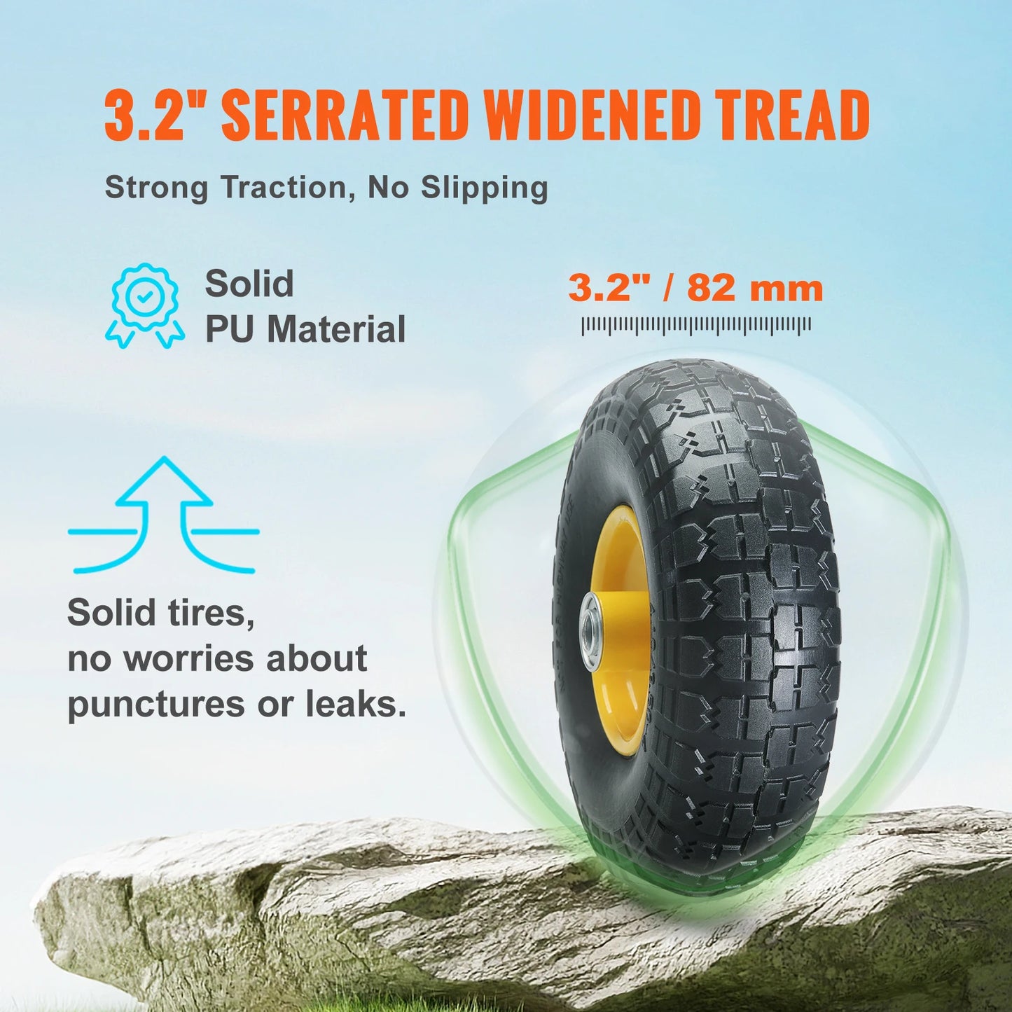 SucceBuy 10" Solid PU Run-Flat Tire Wheels – Flat-Free Tubeless | 2-Pack