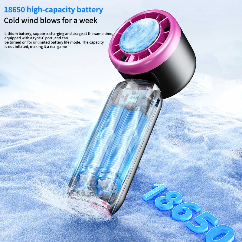 R.E.D. Shopping 2025 handheld fan with touch button, semiconductor cooling, brushless motor, compact design, and 100 wind speed levels.