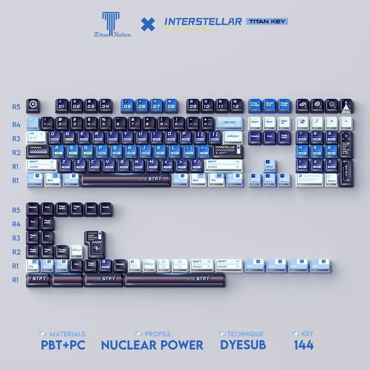 Titan Nation Interstellar Crossing Keycaps Original Height PBT Material PC Transparent Thermally Sublimated HighQuality 144 Keys