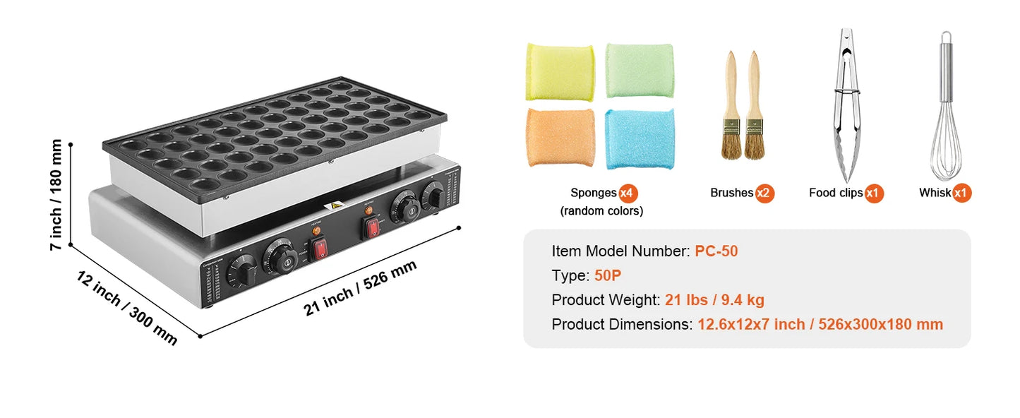 SucceBuy Commercial Dutch Pancake Maker 50-Pcs – Non-Stick, Dual Temp & Timer Control
