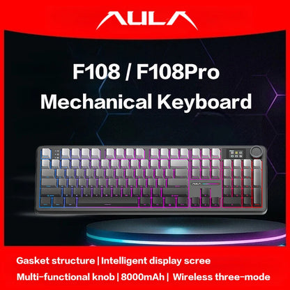 AULA F108Pro Wireless Mechanical Keyboard – UK Layout, Bluetooth Tri-Mode, Gasket, Hot-Swap, RGB, 104 Keys