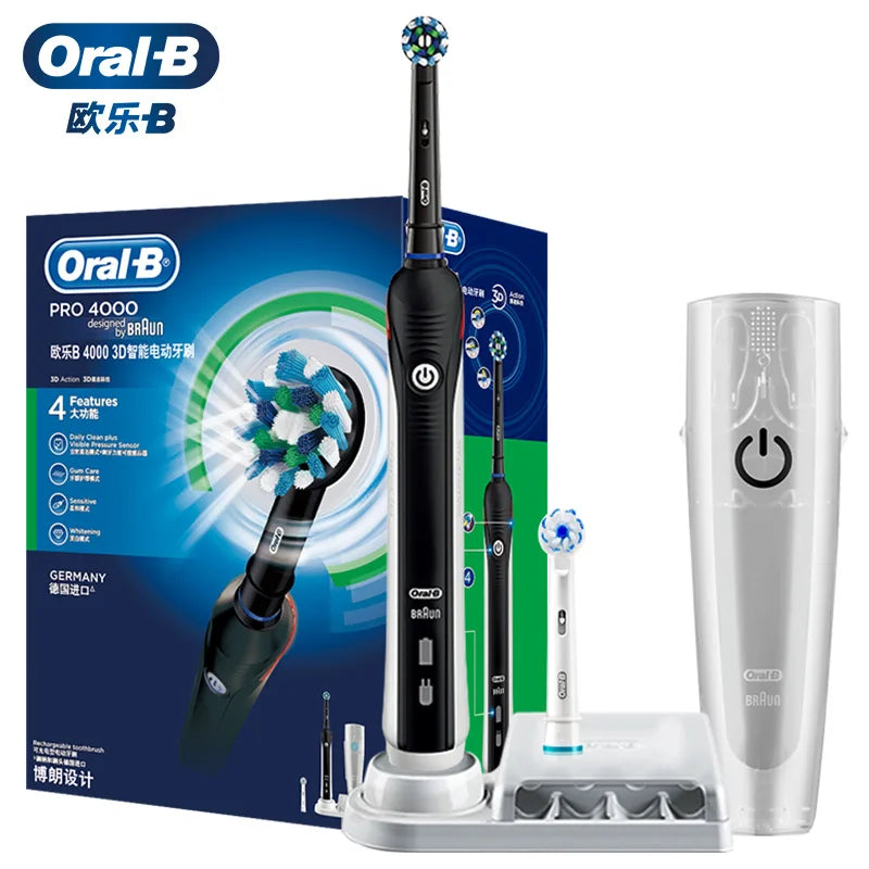 Oral-B Pro 4000 Electric Toothbrush – 3D Action, Pressure Sensor, 4 Modes, Gum Care, Waterproof