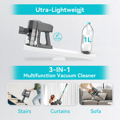 YISORA N300 Cordless Upright Vacuum Cleaner – 20kPa, Lightweight Stick Vacuum for Carpet, Hard Floor & Pet Hair
