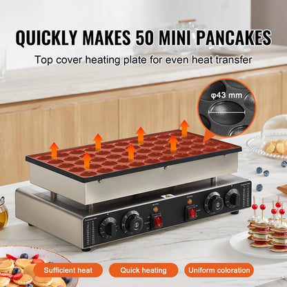 SucceBuy 50Pcs Mini Dutch Pancake Maker | Commercial Non-Stick, Dual Temp & Time Control, Dorayaki Baker