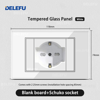 DELEFU Tempered Glass Wall Socket with USB-C Fast Charging – Schuko/Italy