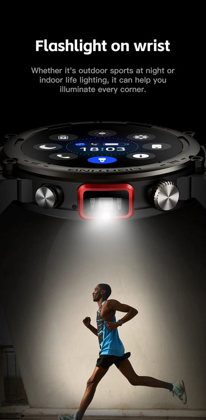 Imosi Outdoor Smart Watch with Flashlight – Sport Fitness Tracker, Blood Pressure, IP67
