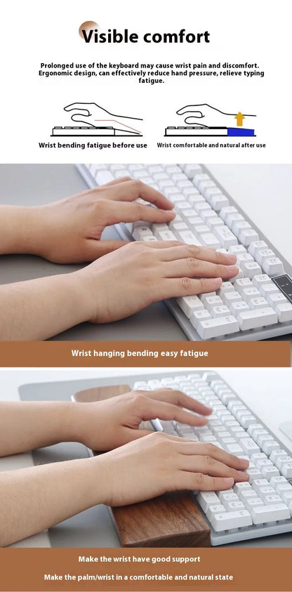 Walnut Wood Keyboard Wrist Rest – Ergonomic Palm Pad for 60/68/87/98/104/108 Key Mechanical Keyboards