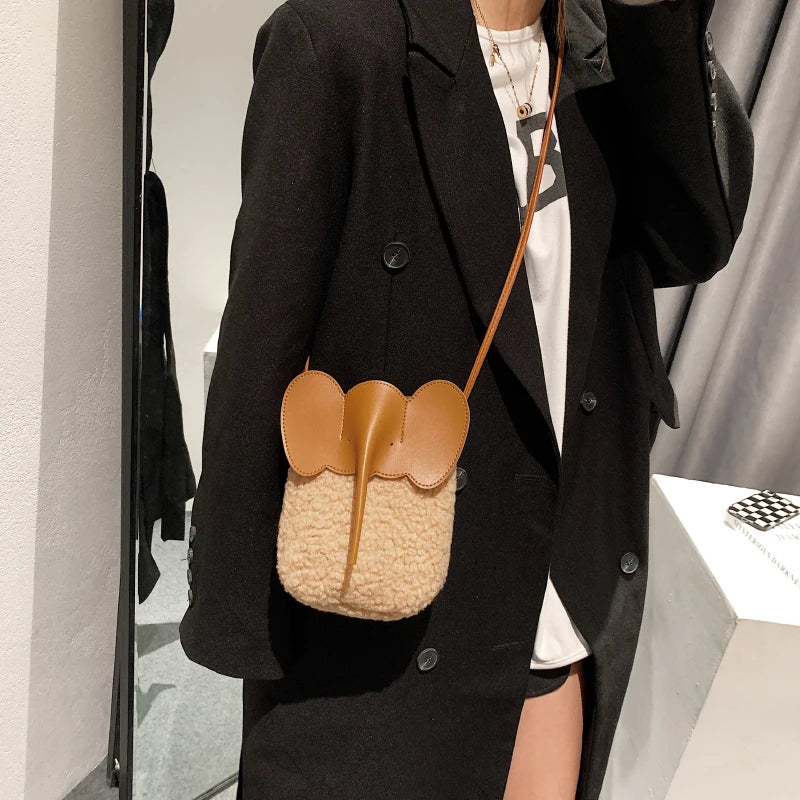 Corduroy Elephant Phone Bag – Luxury Bucket Shoulder Purse for Women