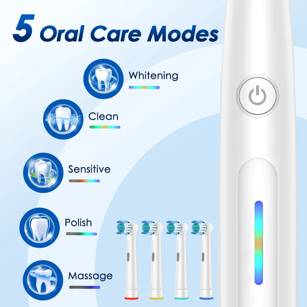Sonic Rechargeable Electric Toothbrush – 5 Modes, 4 Brush Heads, Waterproof