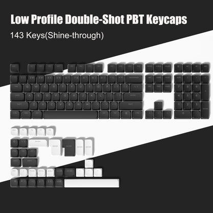 143 Key Low Profile PBT Keycaps – RGB Shine-Through, 60%/87/104, Cherry/Gateron MX
