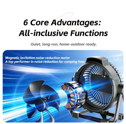 Kinscoter 6-in-1 Outdoor Camping Fan 10000mAh | 5 Speeds | Remote | LED Light | CE