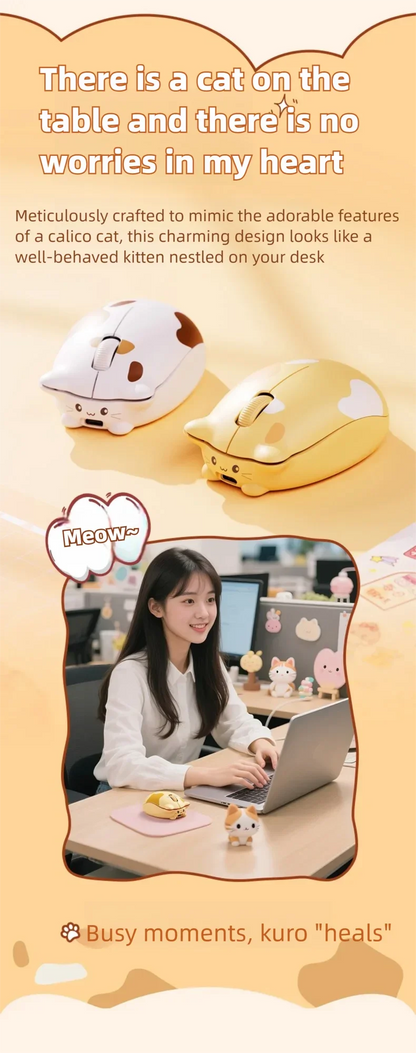 INPHIC Kalo Cute Cat Bluetooth Wireless Mouse – Silent, 2400 DPI, Rechargeable, for PC & iPad