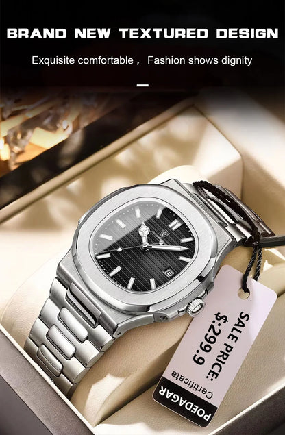POEDAGAR Men's Luxury Sport Watch – Square Dial, Waterproof, Luminous, Date, Quartz