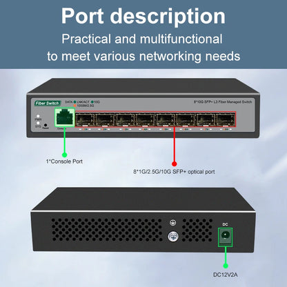 ONTi 8-Port 10Gb SFP+ L3 Managed Network Switch | 160Gbps | VLAN | DHCP | Dynamic Routing | EU/UK Plug