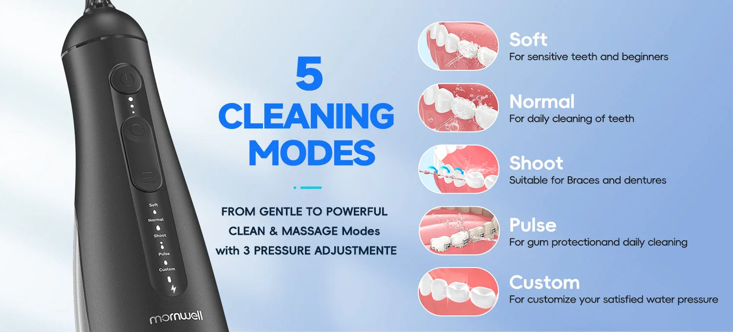 Portable Oral Irrigator | 5 Jet Tips | 5 Modes | 300ml | IPX7 Water Flosser