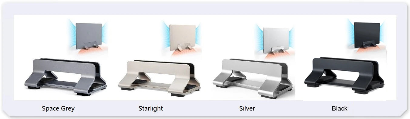 Adjustable Aluminum Vertical Laptop Stand — Tool-Free, 12–30mm Width, Universal Fit