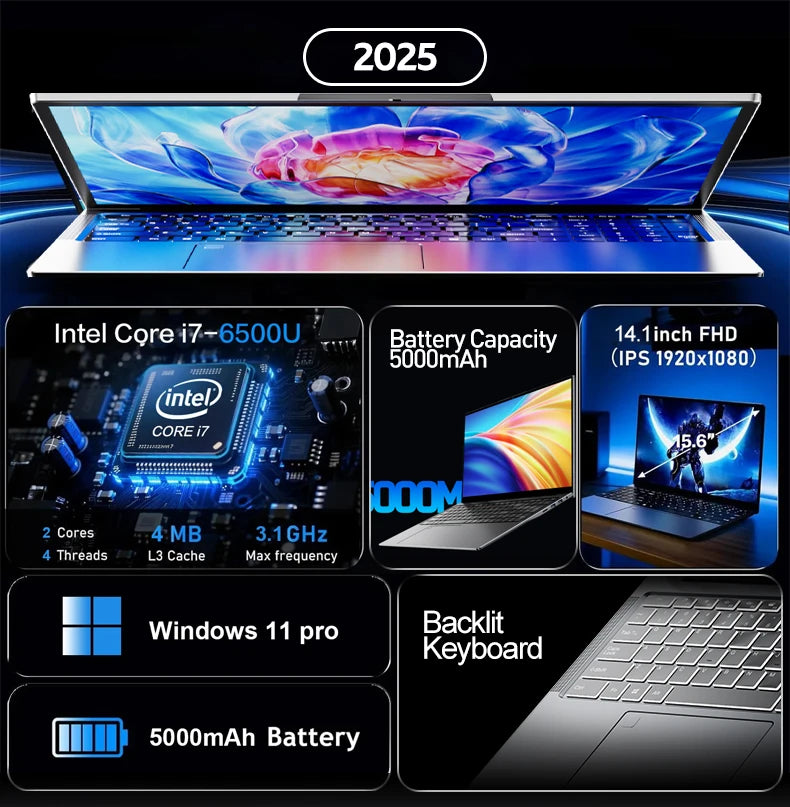 14.1" Slim Laptop – Intel Core i7, 16/32GB DDR4, up to 2TB SSD, Wi-Fi 6, Windows 11 Pro