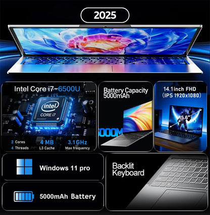 14.1" Slim Laptop – Intel Core i7, 16/32GB DDR4, up to 2TB SSD, Wi-Fi 6, Windows 11 Pro