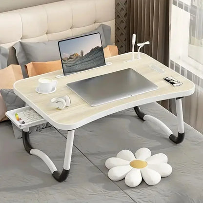 Portable Laptop Desk with USB Light & Fan – Foldable Adjustable Table for Bed & Sofa